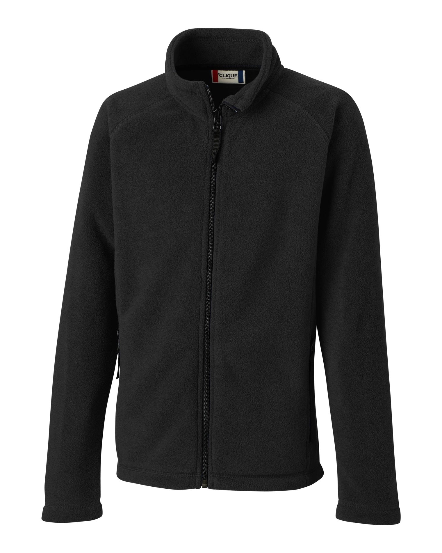 Front View of Black Clique Summit Youth Full Zip Microfleece  - XS