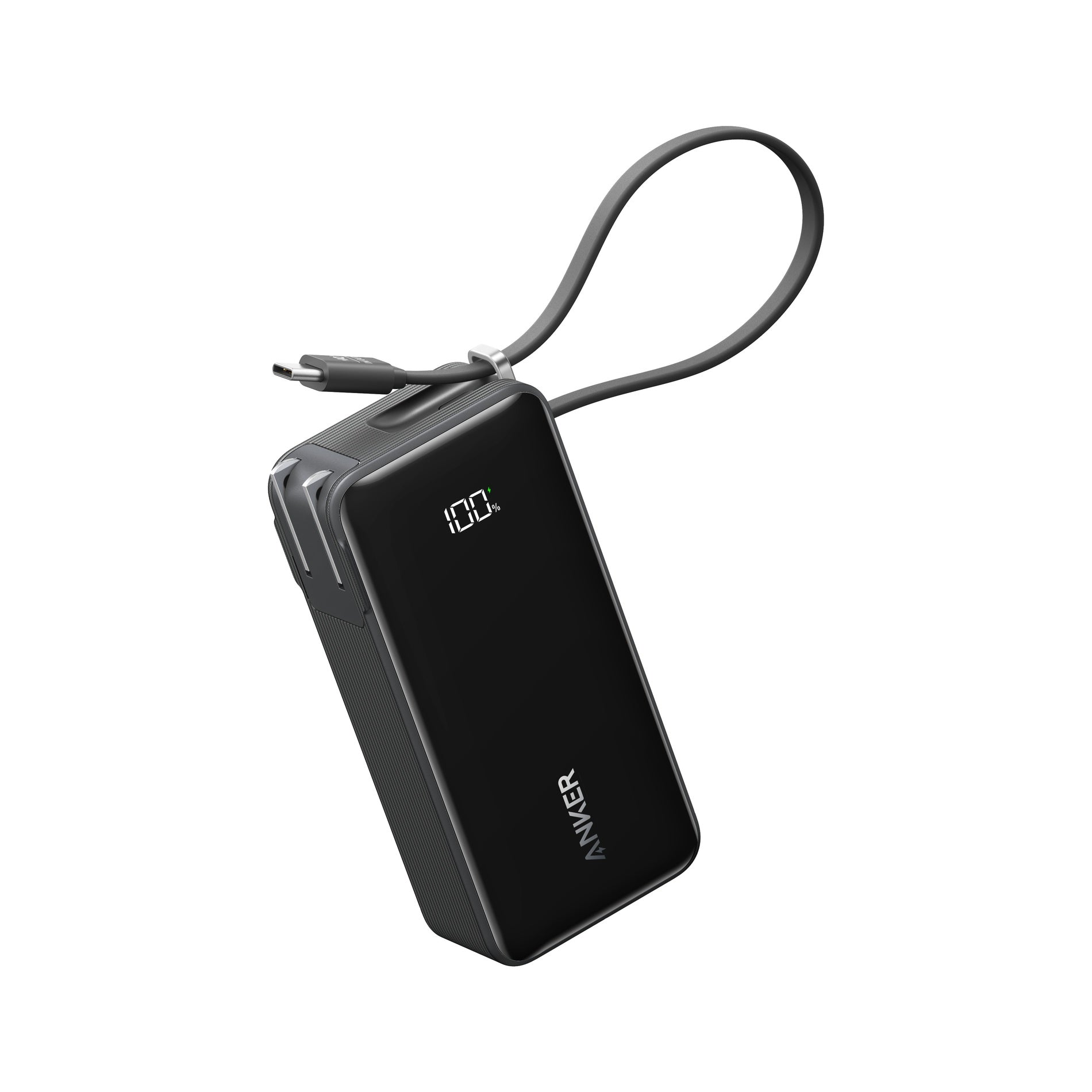 Black Anker Power Bank (10K, Fusion, Built-In Cable)