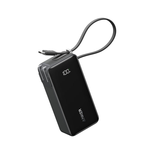 Black Anker Power Bank (10K, Fusion, Built-In Cable)