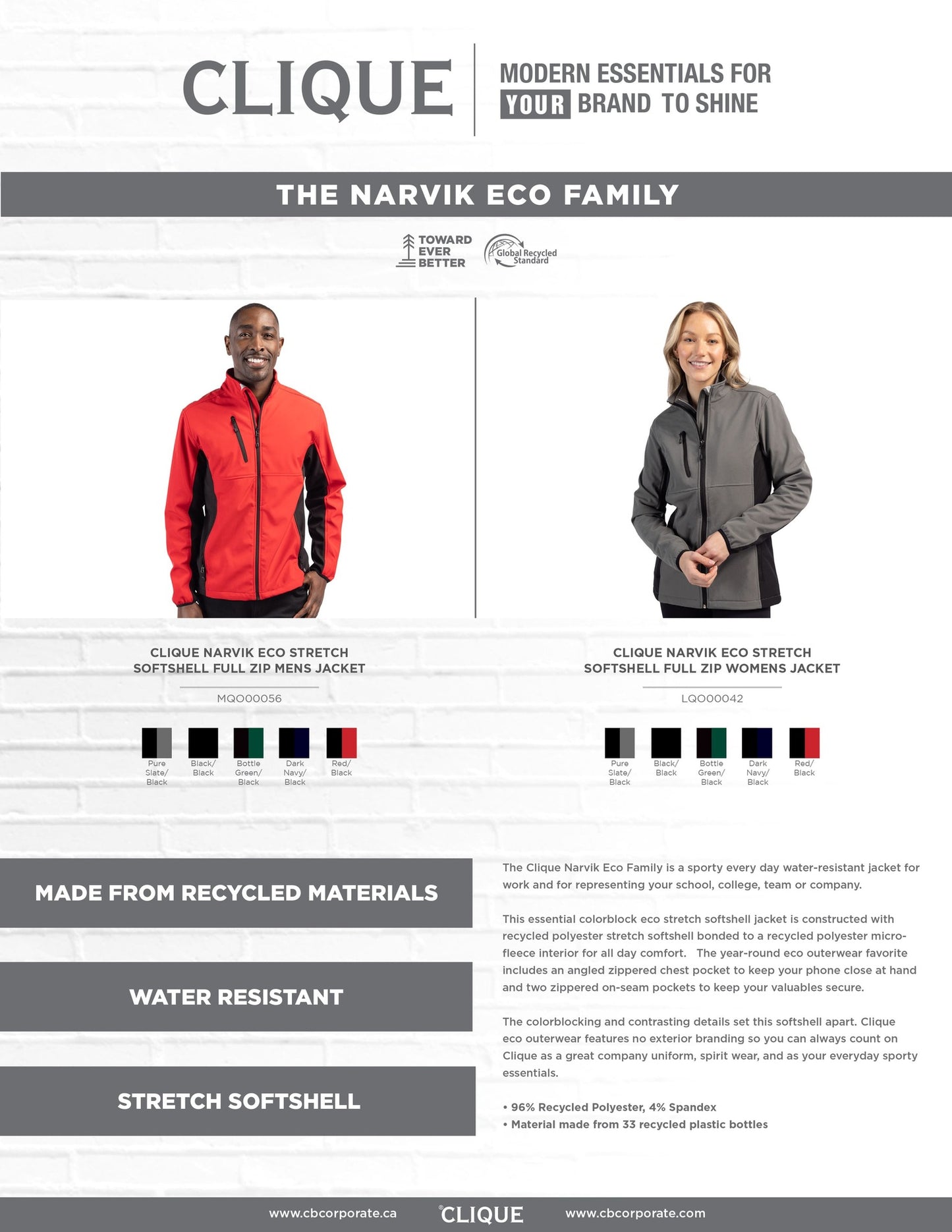 Clique Narvik Eco Stretch Softshell Full Zip Mens Jacket