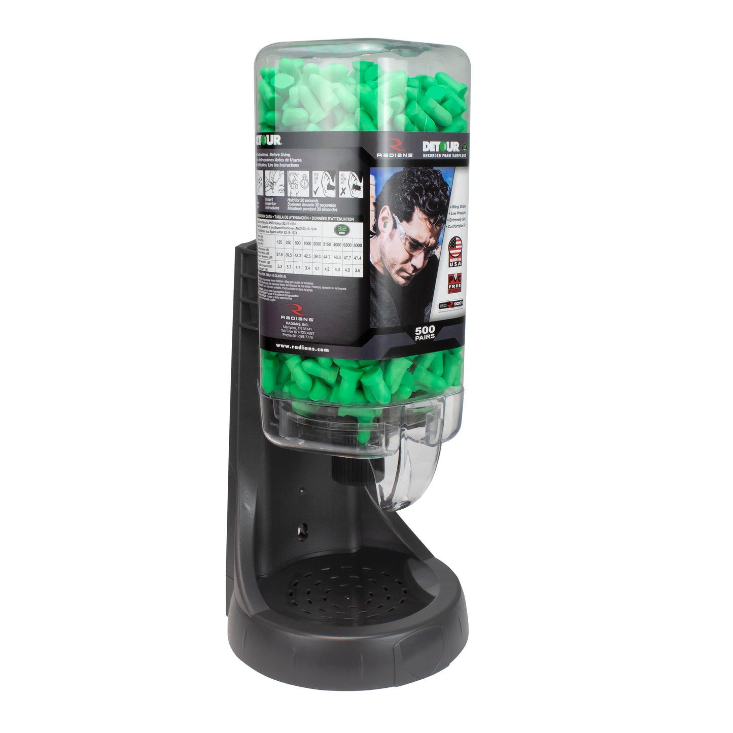 Refillable Dispenser with Detour® 32 Earplugs - 500 Pair