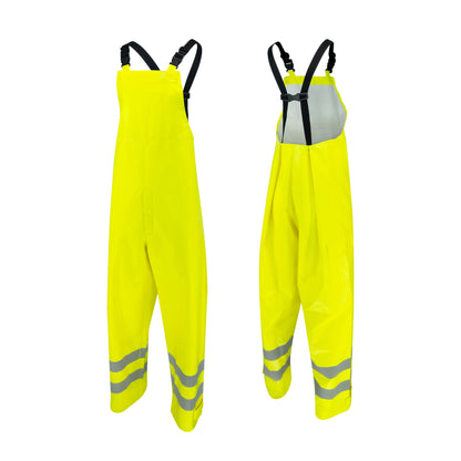 RW08B Class E Self-Extinguishing Rain Bib with Safety Fly - Lime - Size  2X
