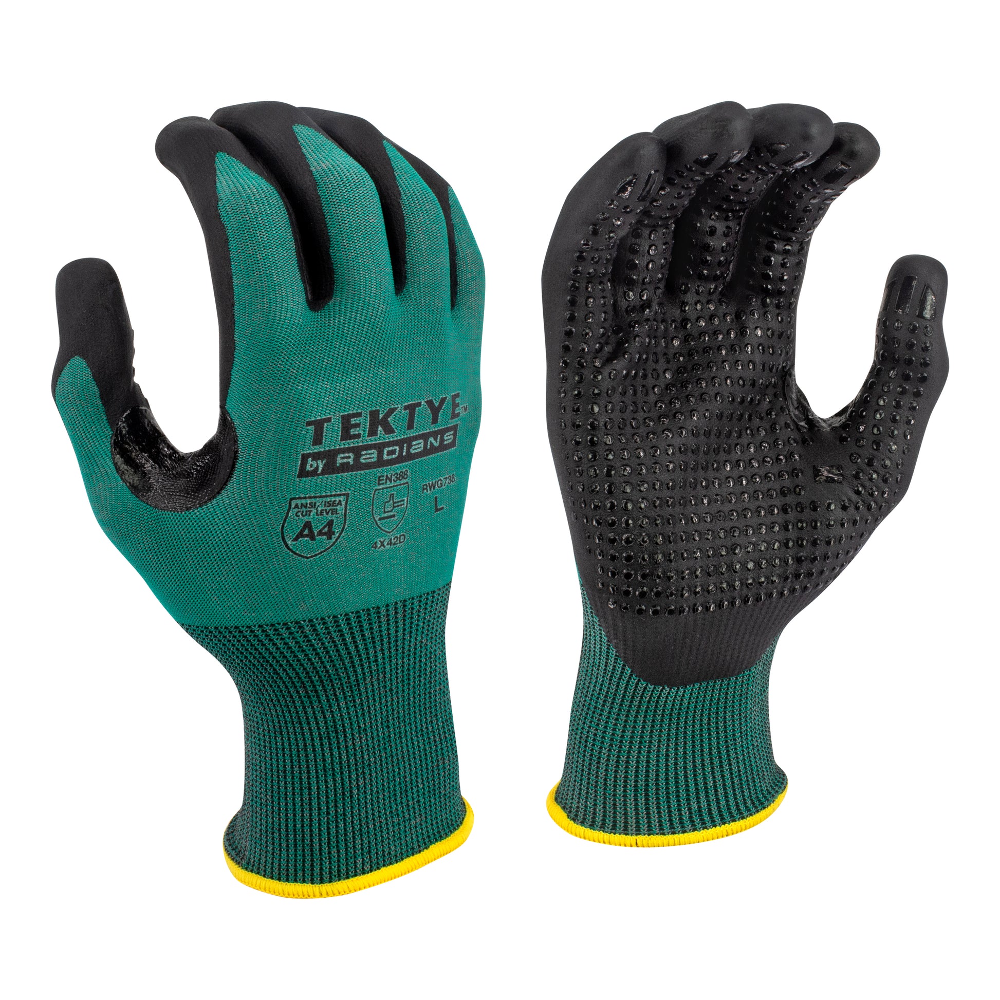 RWG738 TEKTYE® A4 Dark Green Nitrile Dip Cut Protective Work Glove - Size 2X