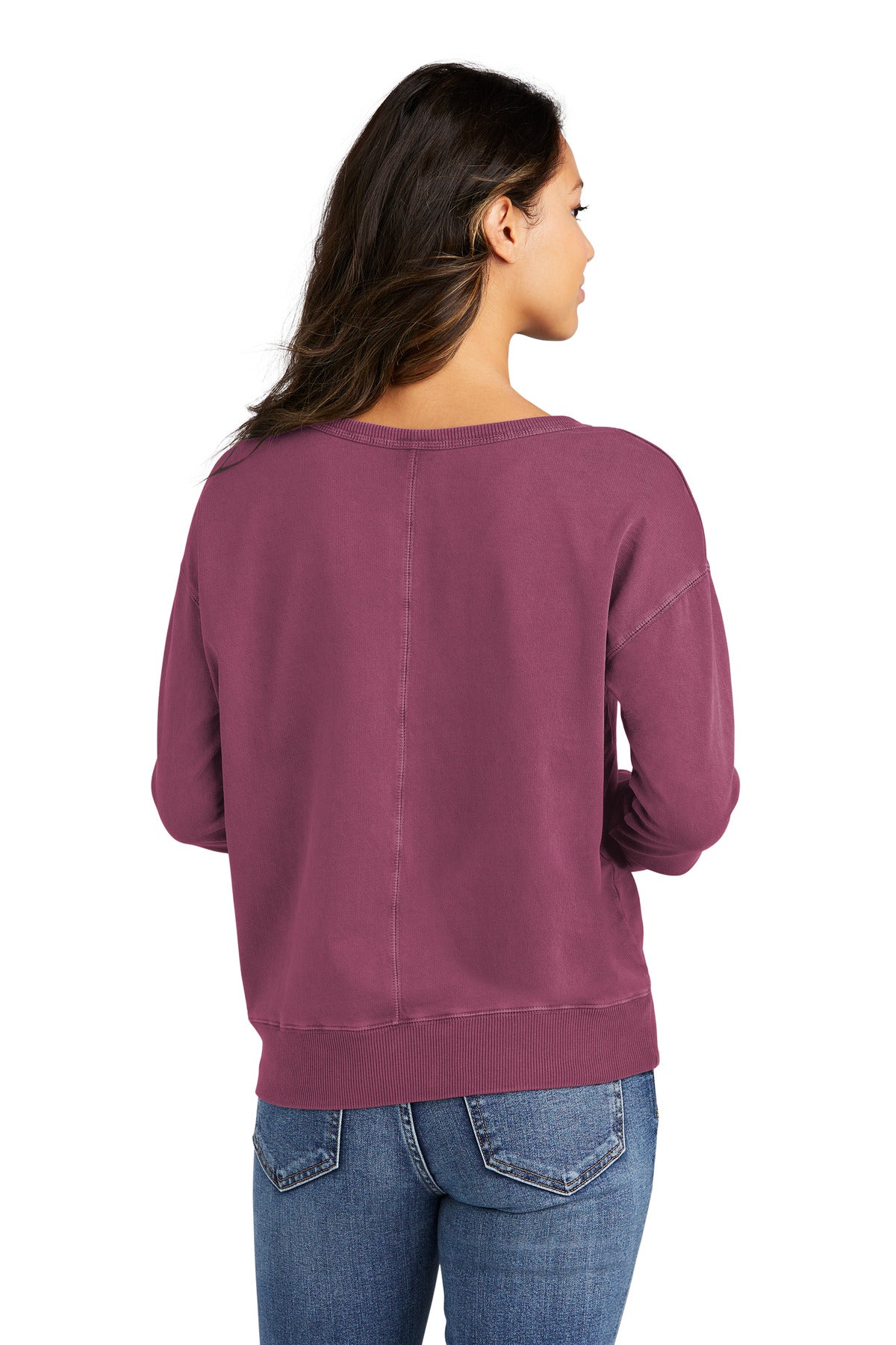 VtgRaspbry Port & Company Women's Beach Wash Garment-Dyed V-Neck Sweatshirt LPC098V