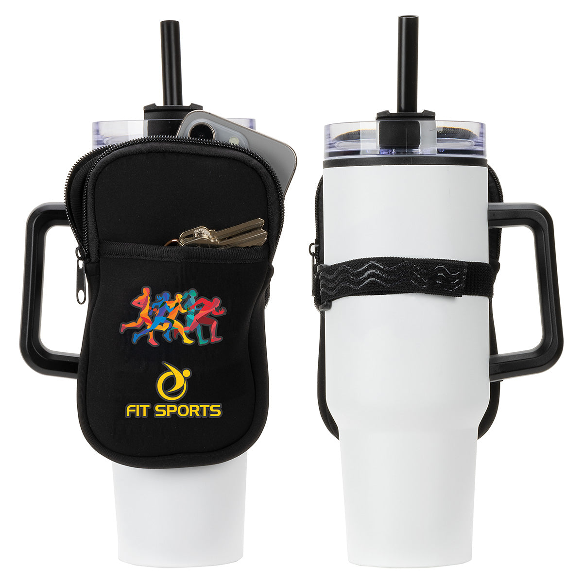 Black Cup Caddy Zippered Pouch for Large Mugs