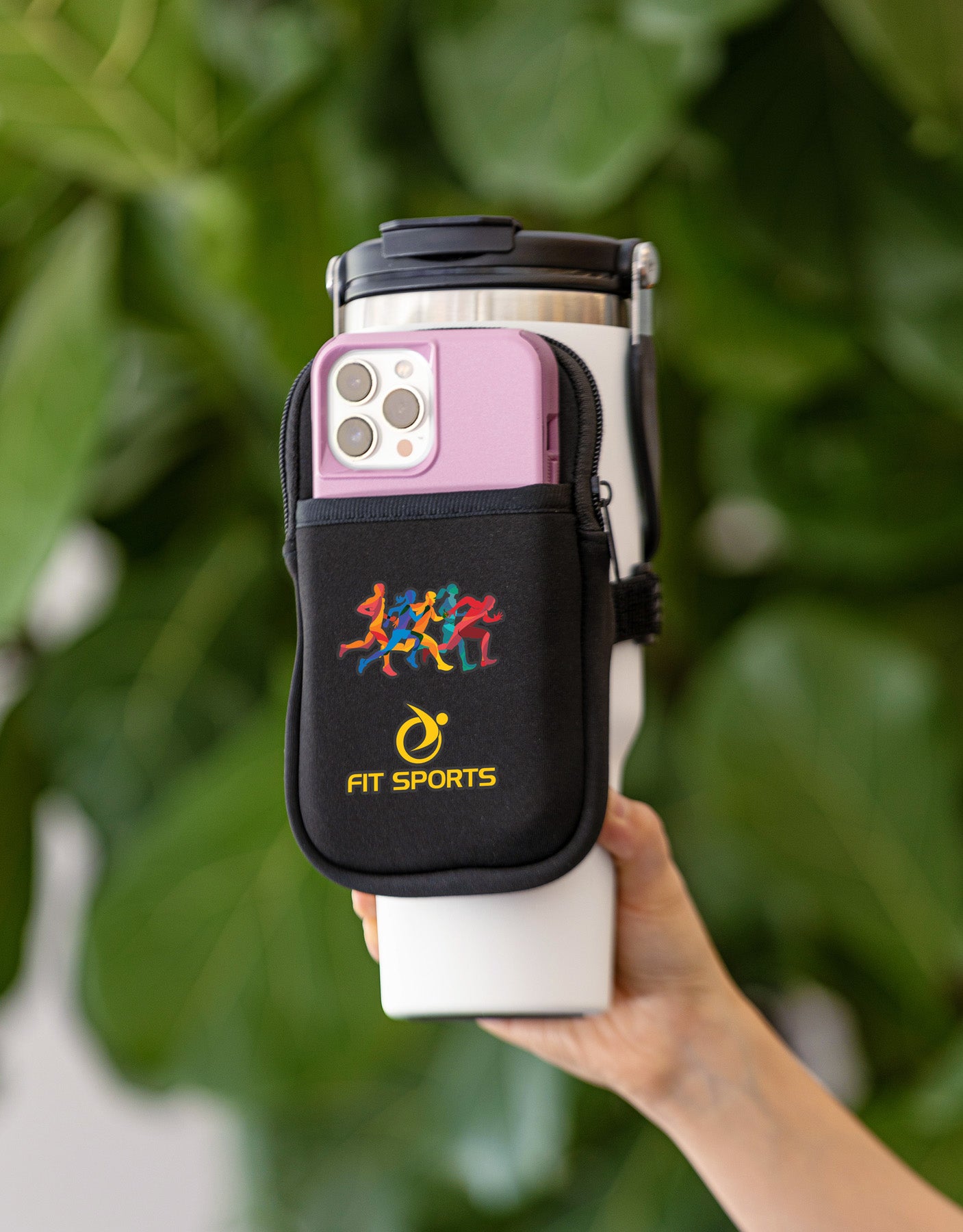 Black Cup Caddy Zippered Pouch for Large Mugs