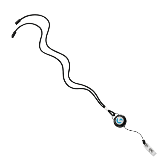 Imported 1/8" Polyester Cord Lanyard with Silver Crimp, Badge Reel, and Back of Neck Plastic Barrel Convenience Release.