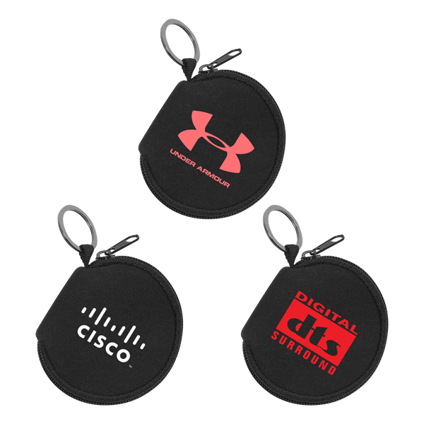 Neoprene Zipper Pouch Keychain with Silver Split-Ring