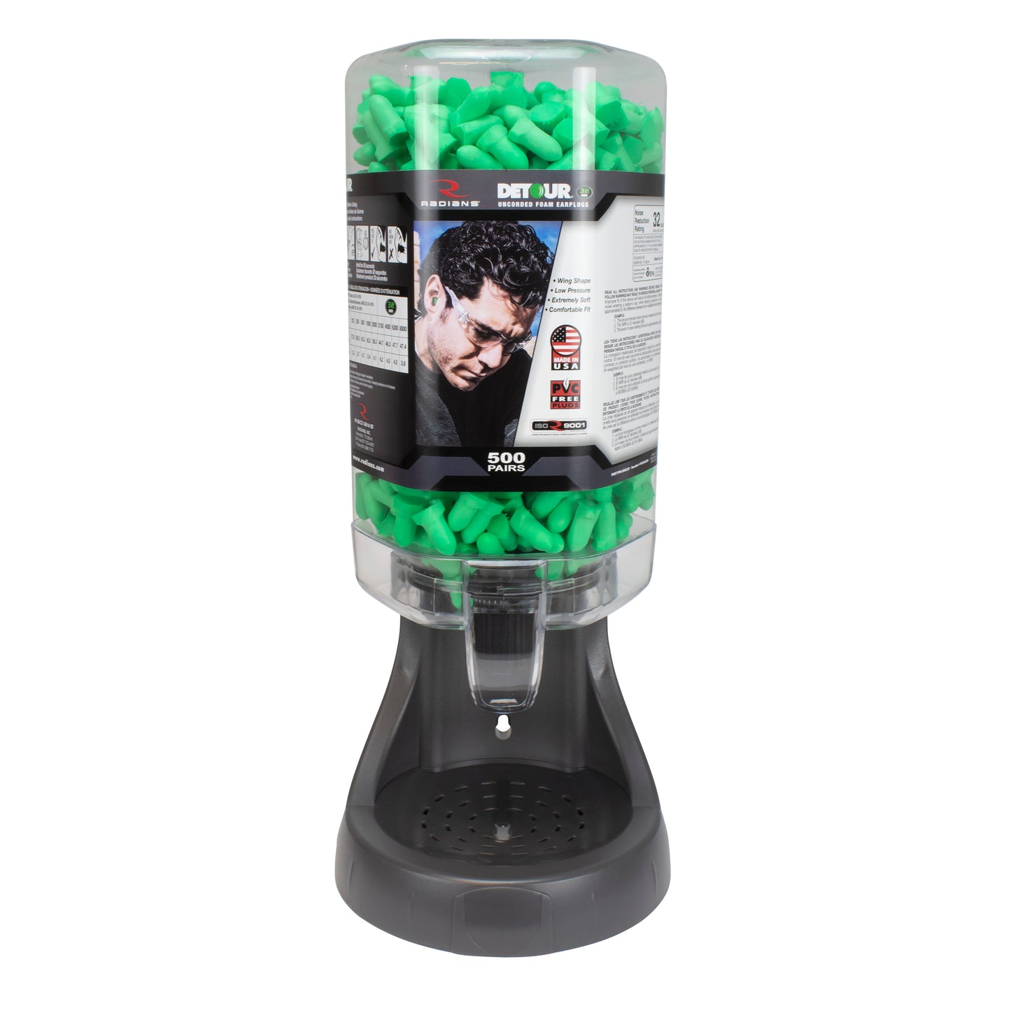 Refillable Dispenser with Detour® 32 Earplugs - 500 Pair