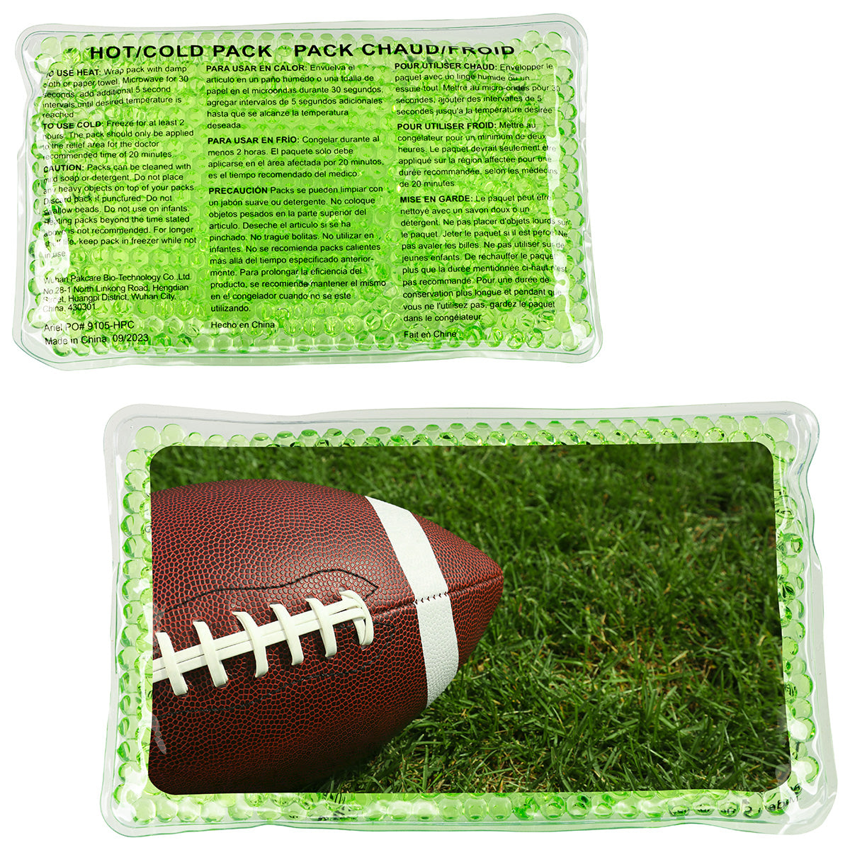 Green Football Large Rectangle Aqua Pearls™ Hot/Cold Pack