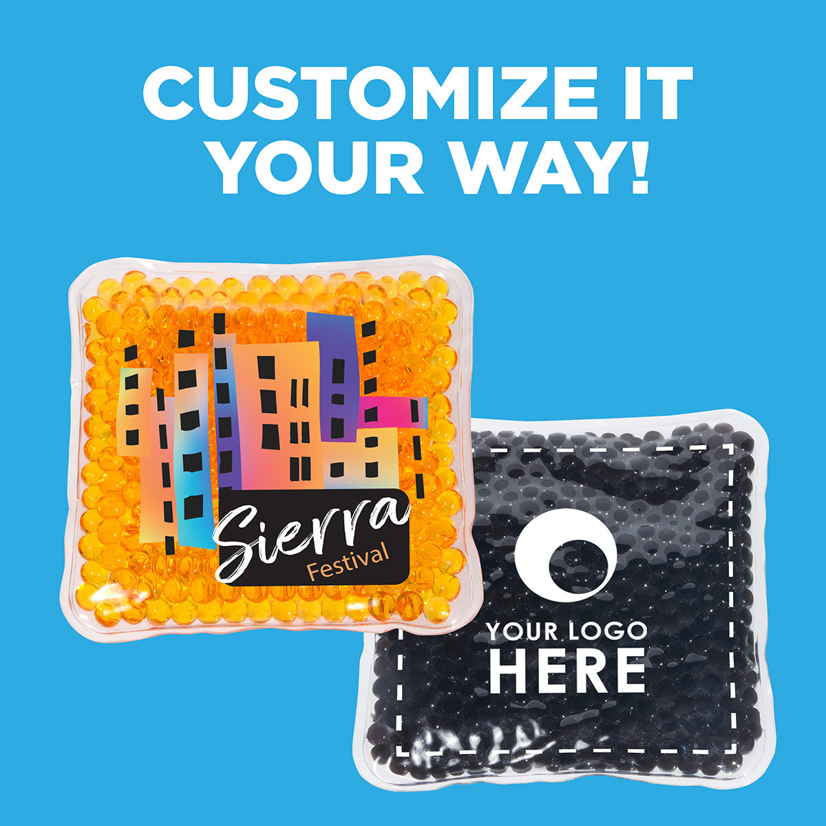 Solid Black Full-Color Square Aqua Pearls™ Hot/Cold Pack