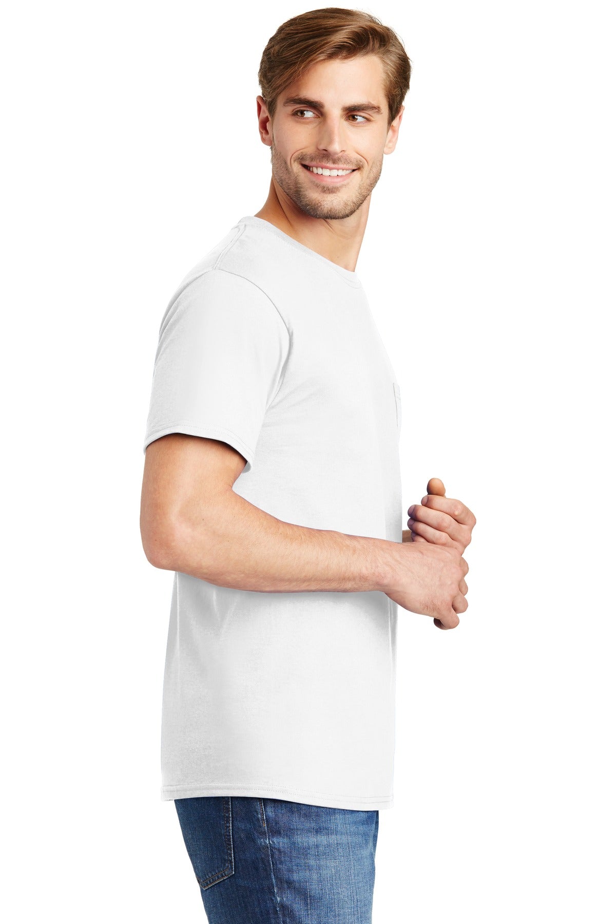 White Hanes - Authentic 100% Cotton T-Shirt with Pocket. 5590