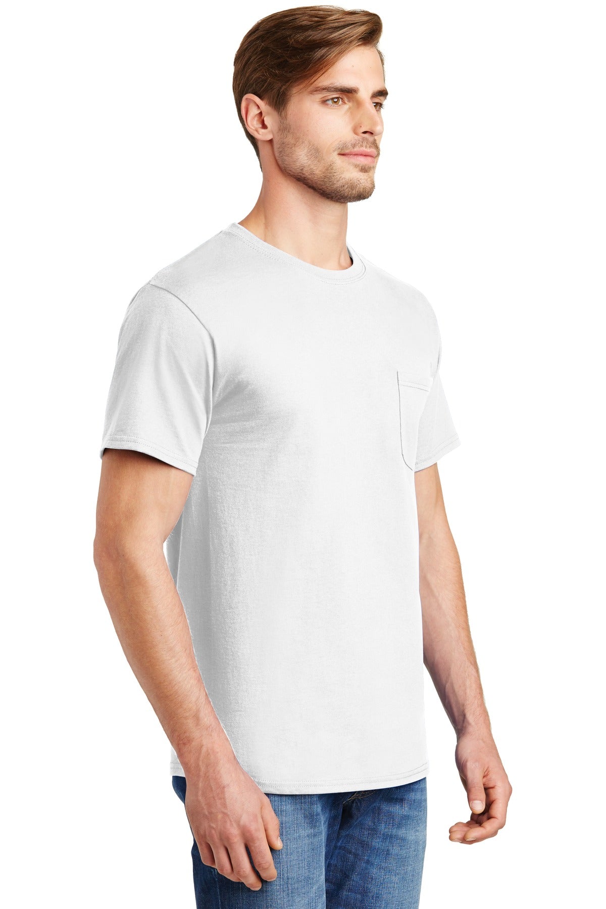 White Hanes - Authentic 100% Cotton T-Shirt with Pocket. 5590