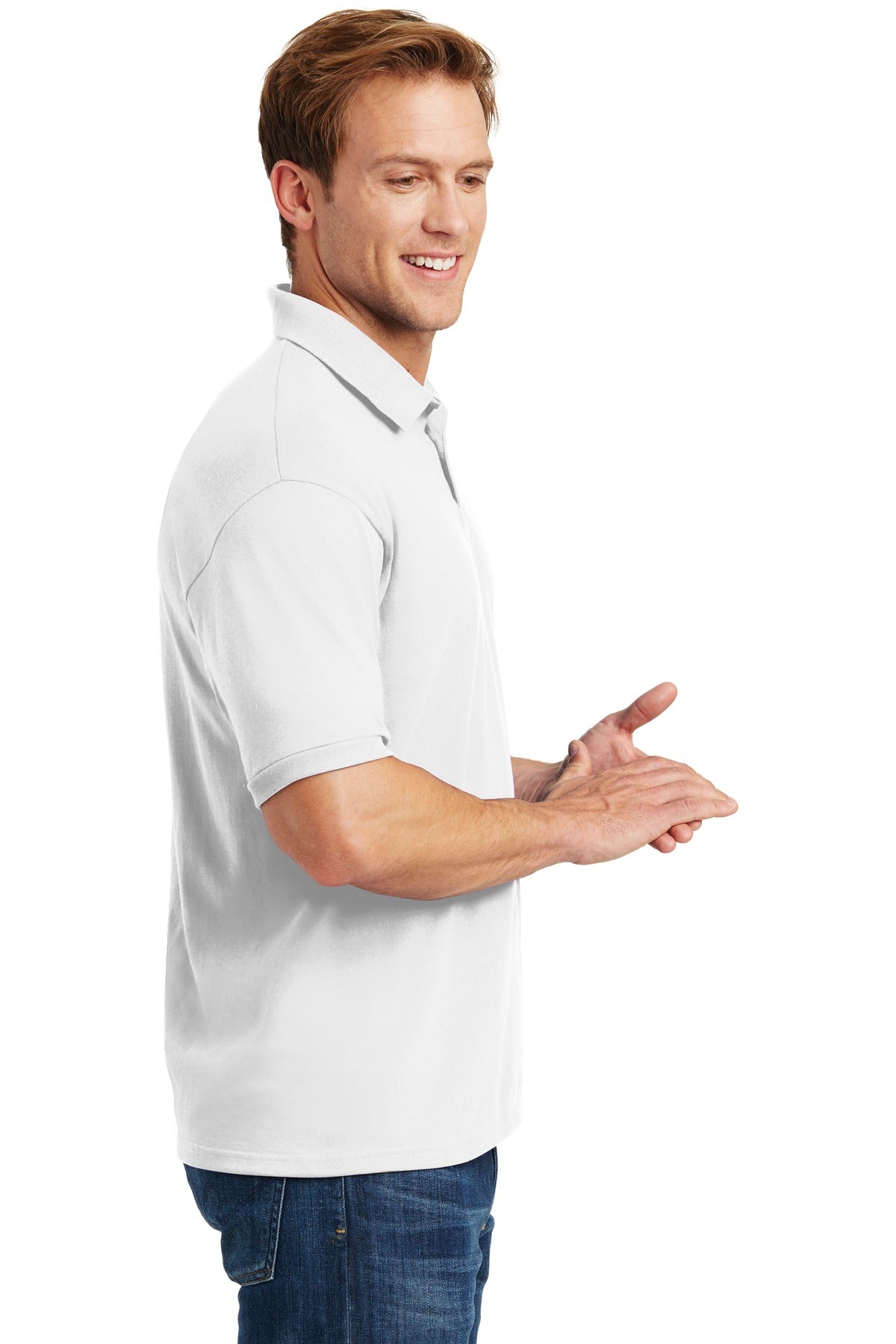 White Hanes EcoSmart - 5.2-Ounce Jersey Knit Sport Shirt 054X