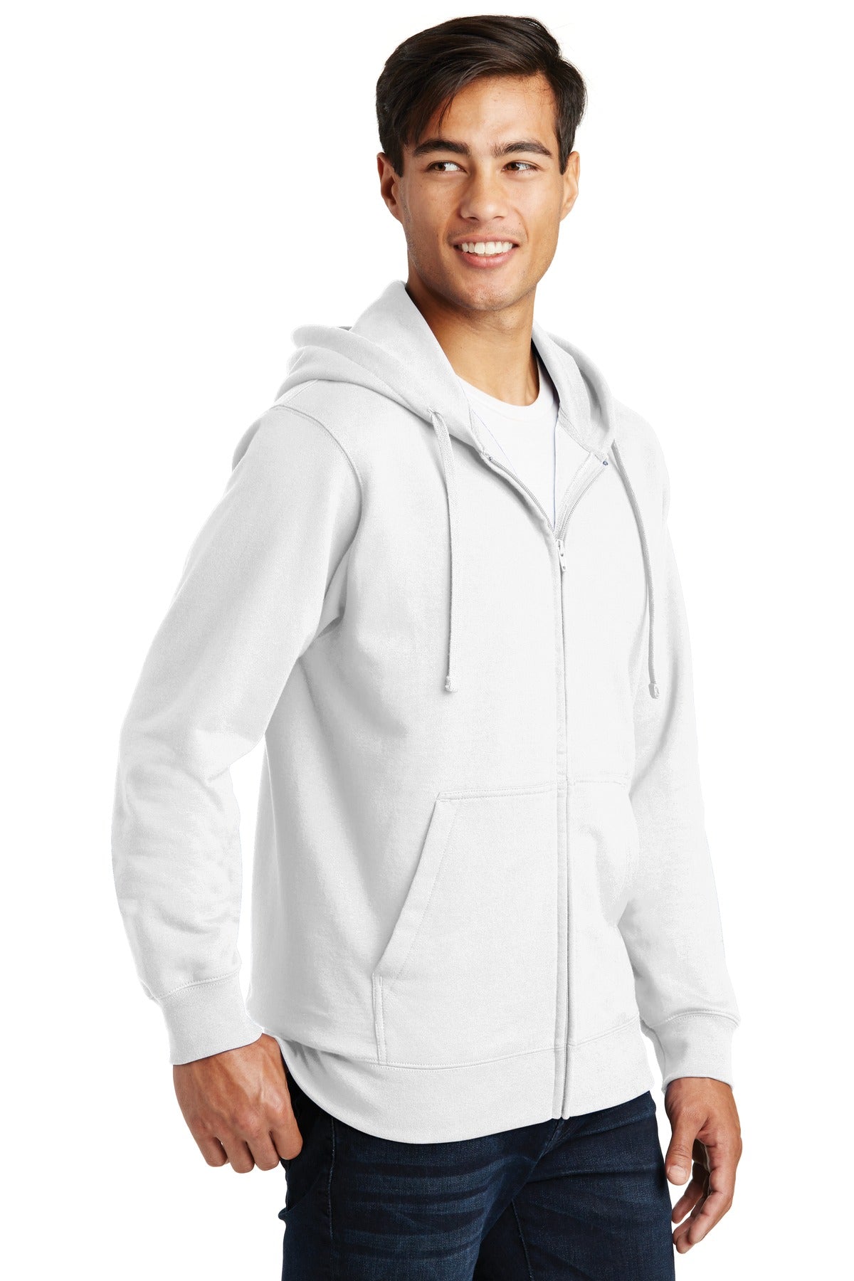 White Port & Company Fan Favorite Fleece Full-Zip Hooded Sweatshirt. PC850ZH
