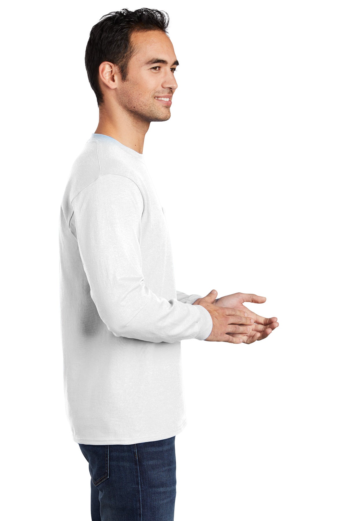 White Port & Company Long Sleeve Essential Pocket Tee. PC61LSP