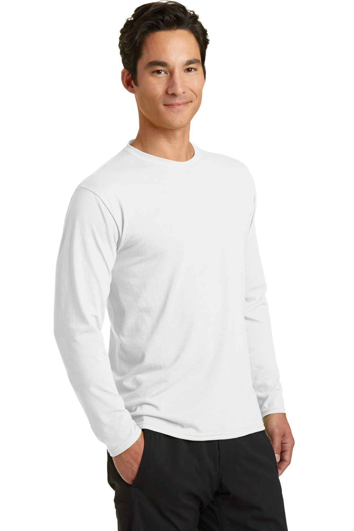 White Port & Company Long Sleeve Performance Blend Tee. PC381LS