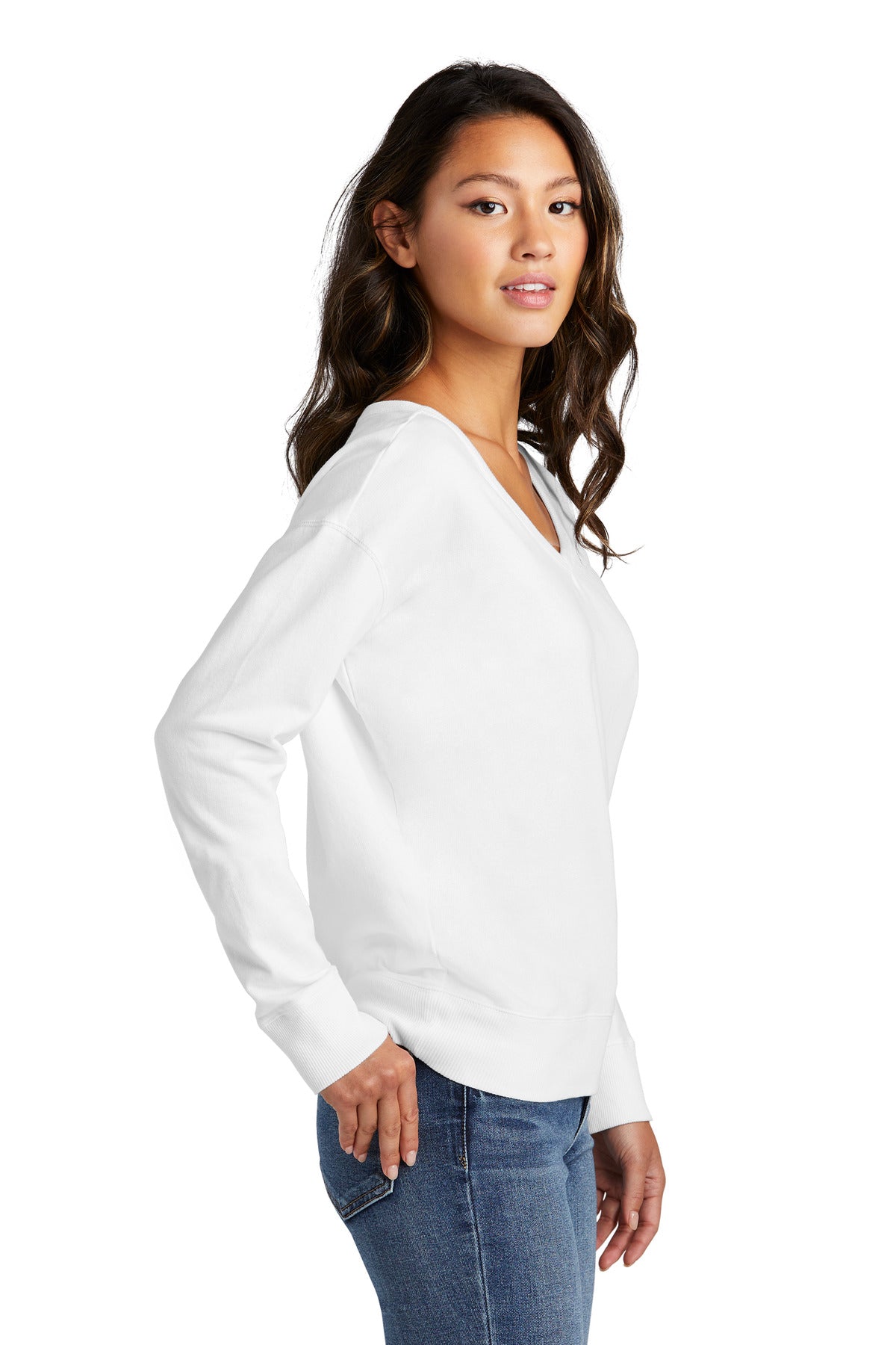 White Port & Company Women's Beach Wash Garment-Dyed V-Neck Sweatshirt LPC098V