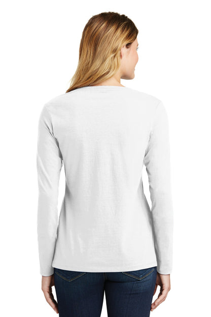 White Port & Company Women's Long Sleeve Fan Favorite V-Neck Tee. LPC450VLS