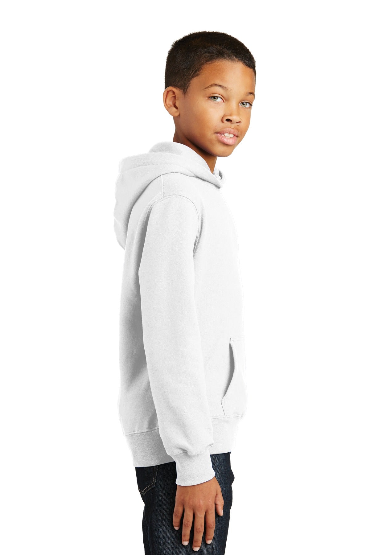 White Port & Company Youth Fan Favorite Fleece Pullover Hooded Sweatshirt. PC850YH