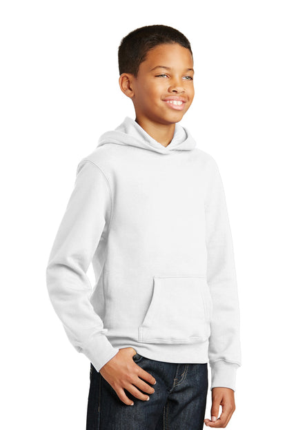 White Port & Company Youth Fan Favorite Fleece Pullover Hooded Sweatshirt. PC850YH