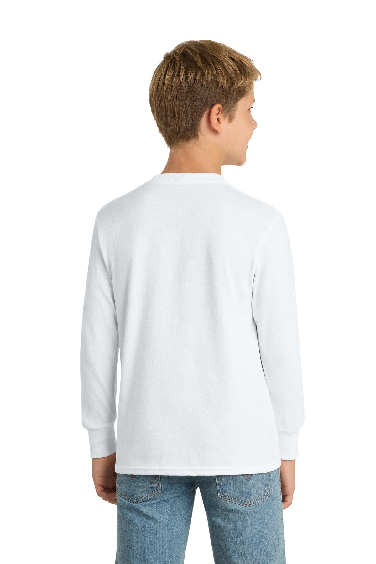 White Port & Company Youth Long Sleeve Core Cotton Tee. PC54YLS
