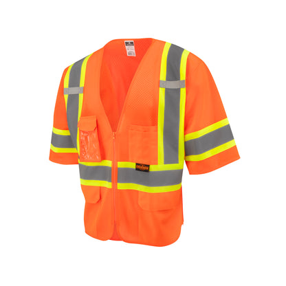 SV232-3 Two Tone Surveyor Type R Class 3 Mesh Safety Vest with Dual Side Zippers - Orange - Size XL