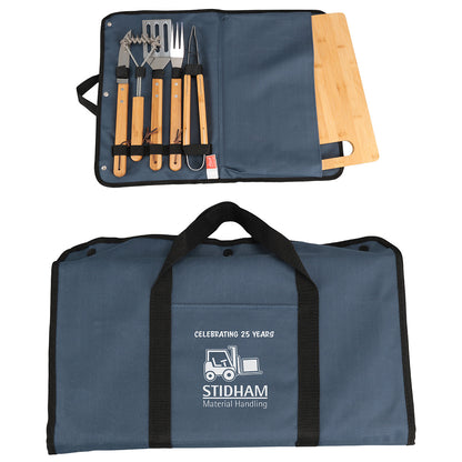 Navy Blue Firepit 5-Piece BBQ Set with Cutting Board & Carrying Case