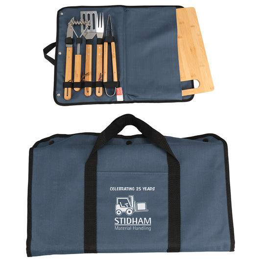 Navy Blue Firepit 5-Piece BBQ Set with Cutting Board & Carrying Case