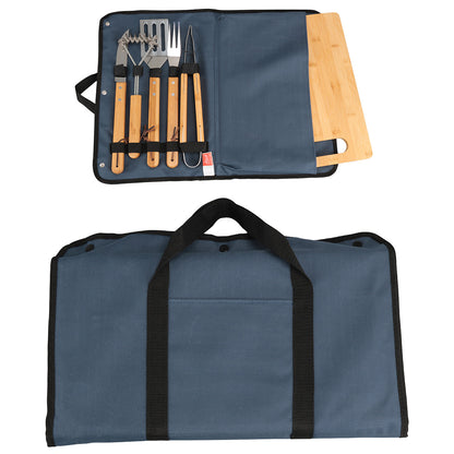 Navy Blue Firepit 5-Piece BBQ Set with Cutting Board & Carrying Case