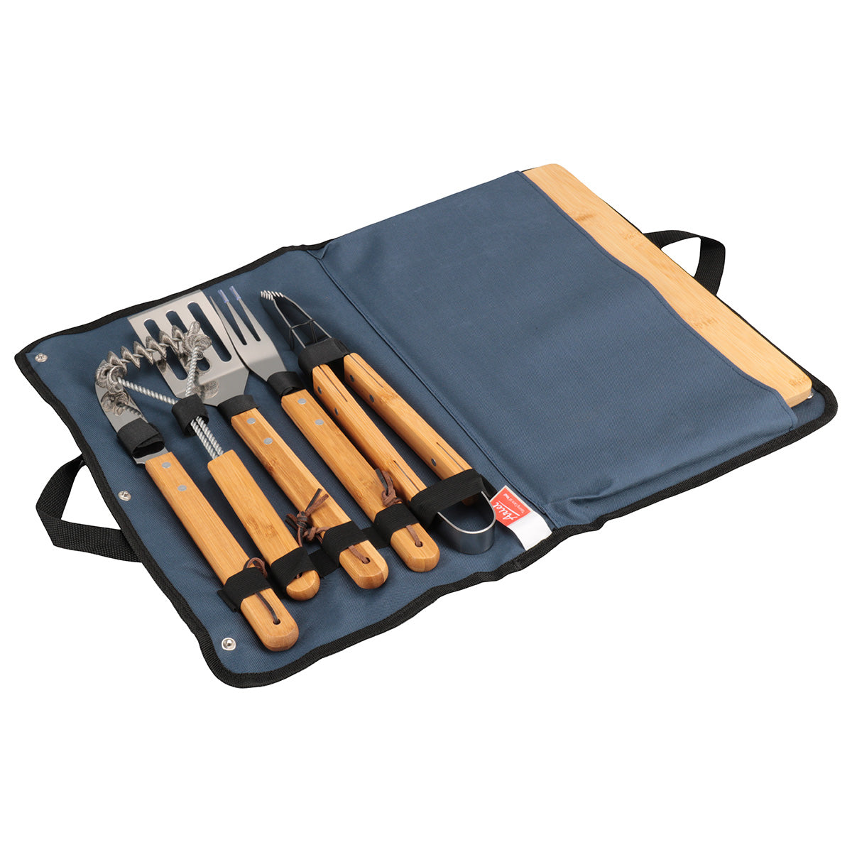 Navy Blue Firepit 5-Piece BBQ Set with Cutting Board & Carrying Case