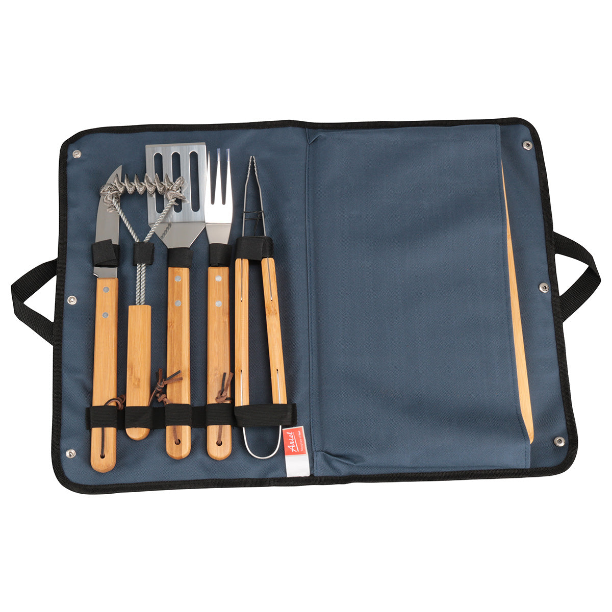 Navy Blue Firepit 5-Piece BBQ Set with Cutting Board & Carrying Case