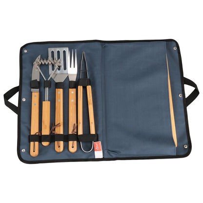 Navy Blue Firepit 5-Piece BBQ Set with Cutting Board & Carrying Case