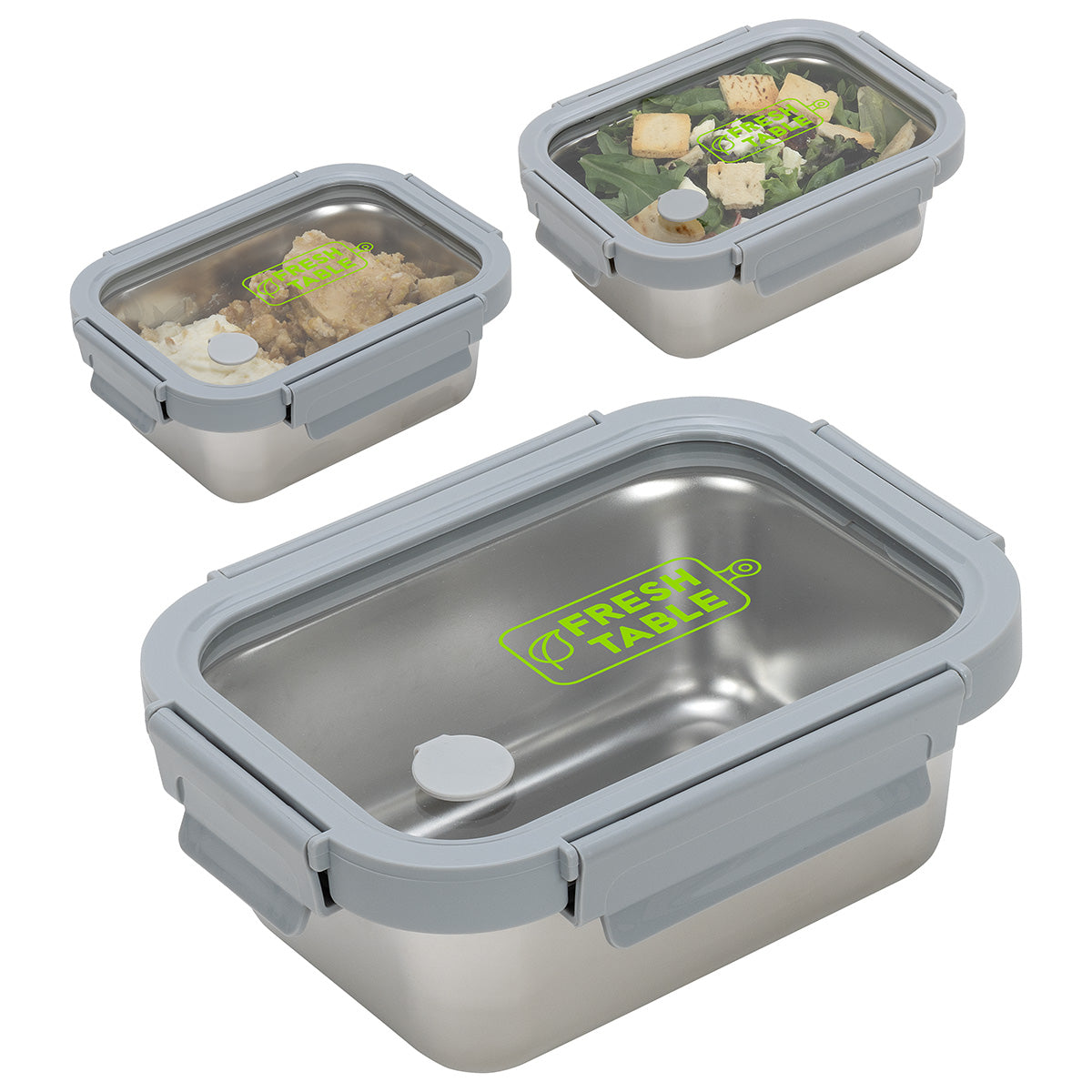 Gray Heat 'N Eat Microwaveable Stainless Steel Lunch Box with Vented Glass Lid