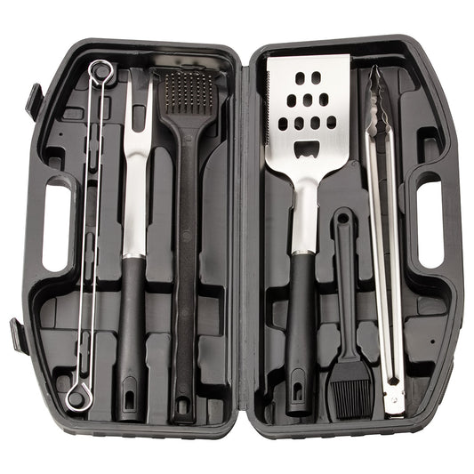Black Highland 9-Piece Stainless Steel BBQ Set with Hardshell Case