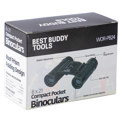 Black Best Buddy Tools® 8x21 Compact Pocket Binocular