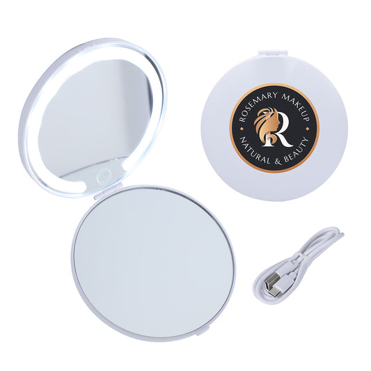 White Allure Rechargeable Dual Pocket Mirrors with 2 Light Modes