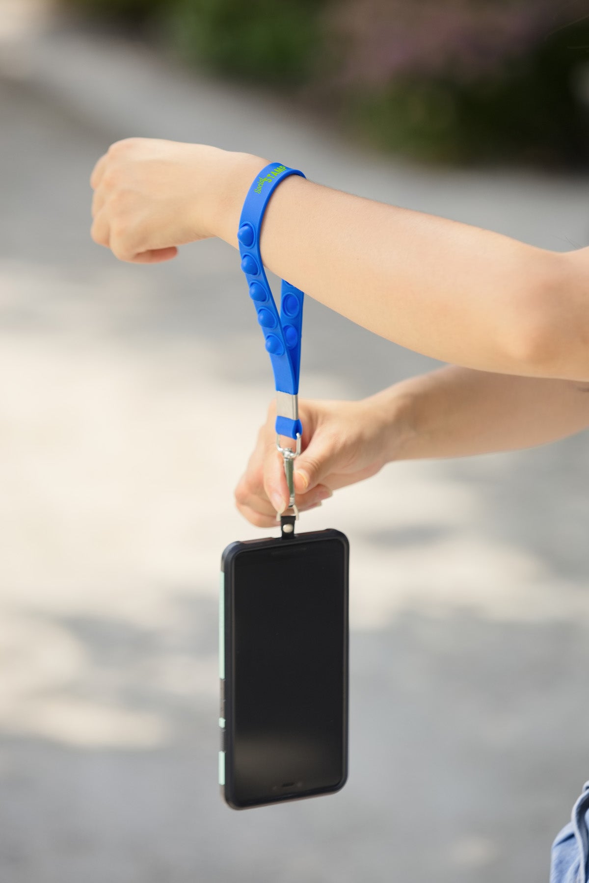 Black 2-in-1 Push Pop Stress Reliever Phone and Keychain Wristlet