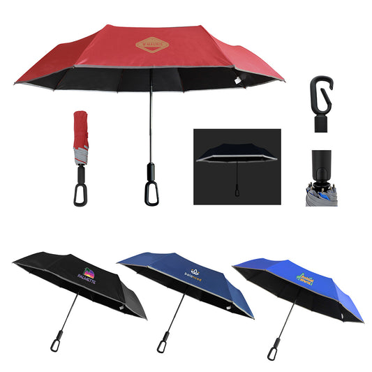 Black Ridgeline 46" Arc Reflective Umbrella with Carabiner Handle