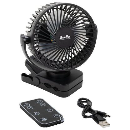 Black Zephyr Clip Fan with Power Bank, Light & Remote Control