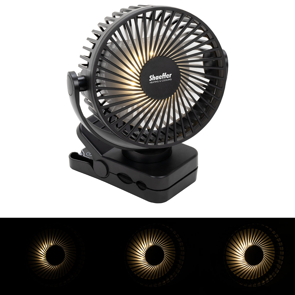 Black Zephyr Clip Fan with Power Bank, Light & Remote Control
