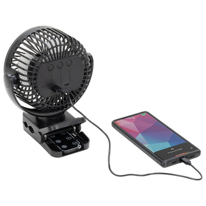 Black Zephyr Clip Fan with Power Bank, Light & Remote Control