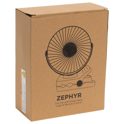 Black Zephyr Clip Fan with Power Bank, Light & Remote Control