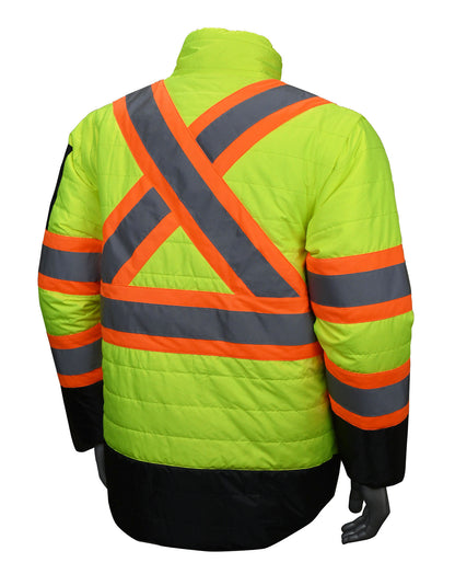 SJ510X-3 Quilted Reversible Jacket with Zip-Off Sleeves X-Back - Hi Vis Green - Size 2X