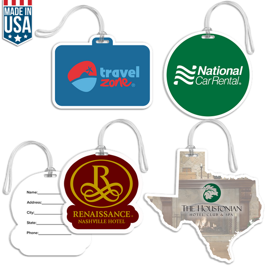 White XL Full Color Custom Shaped Bag Tag with Clear Loop