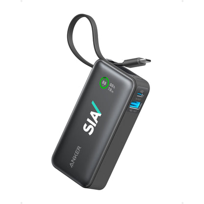 Black Anker® Nano Power Bank(30W,Built-In USB-C Cable)