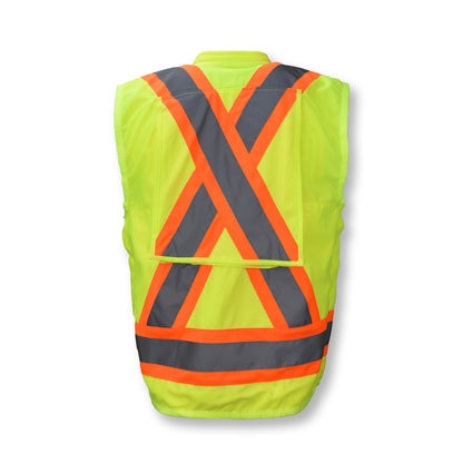 SV030X-2 Heavy Duty 10-Pocket Cruiser Vest with Back Pouch X-Back - Hi Vis Green - Size 2X