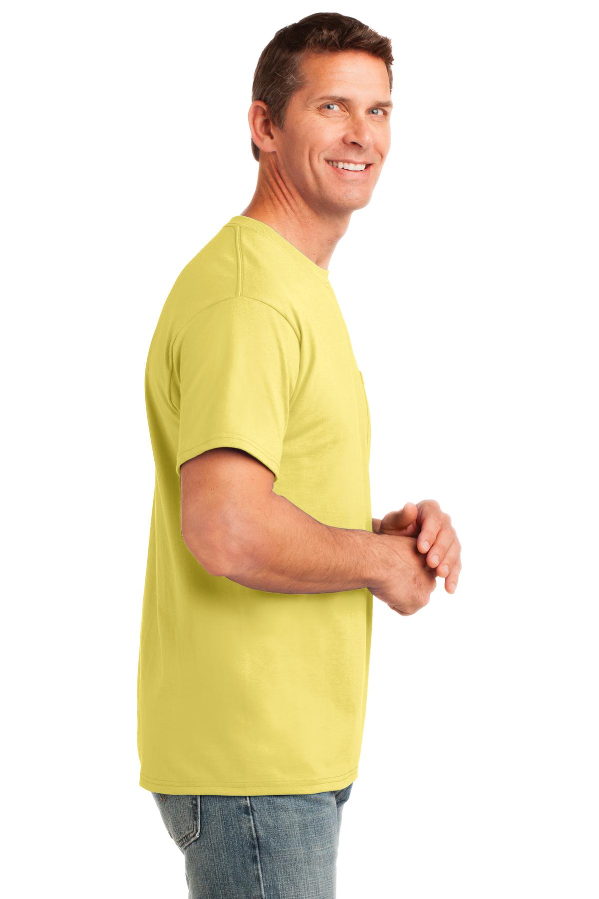 Yellow Port & Company Core Cotton Pocket Tee. PC54P