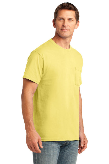 Yellow Port & Company Core Cotton Pocket Tee. PC54P