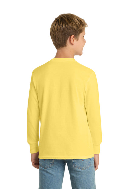 Yellow Port & Company Youth Long Sleeve Core Cotton Tee. PC54YLS